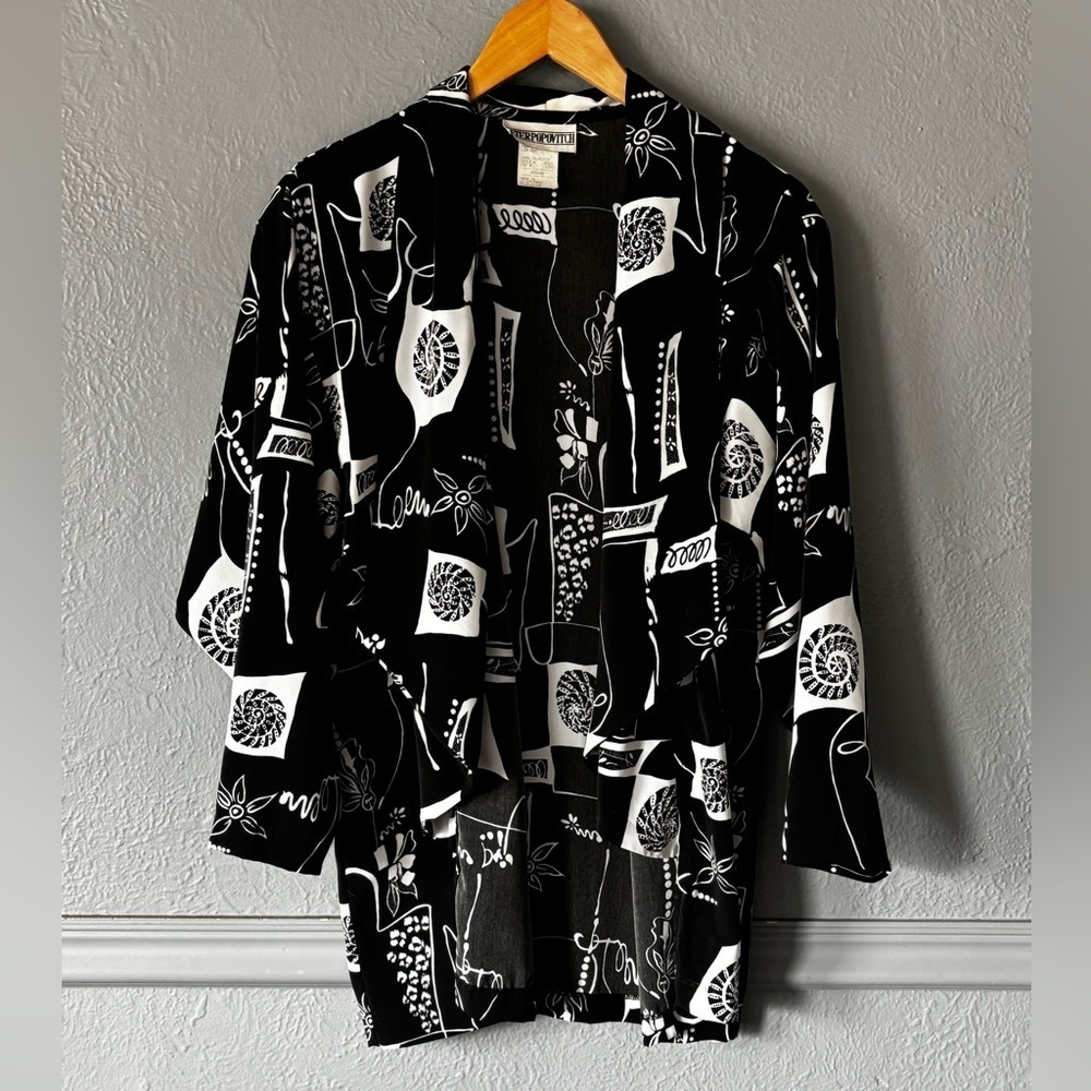Vintage Peter Popovitch Black & White Abstract Print Open Front Jacket M
